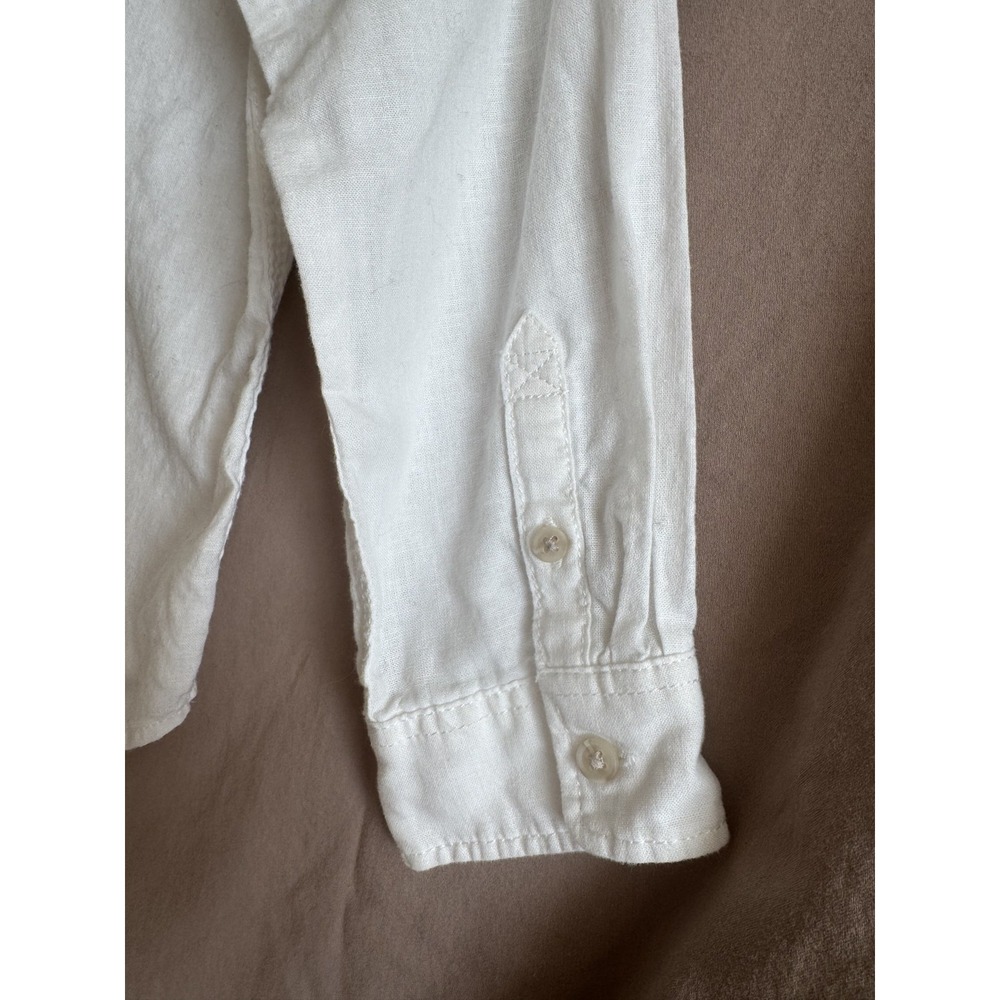 H&M Shirt Boys 6 White‎ Long Sleeve Linen Blend Henley Button Casual Pocket - Picture 7 of 9